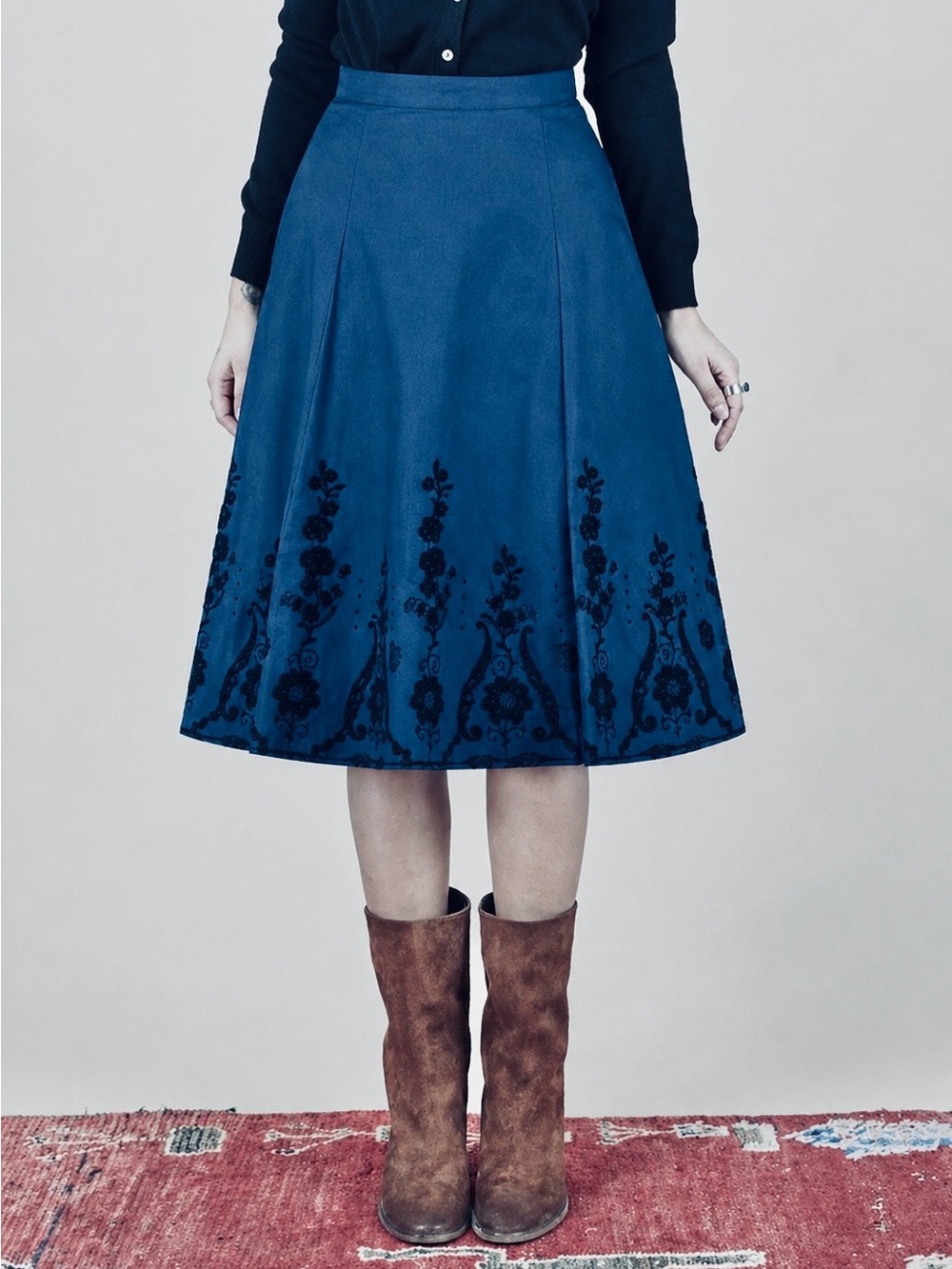 Le Chateau, A-line skirt with velvet floral motif